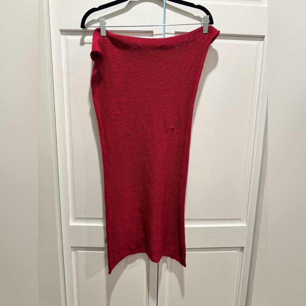 Handmade Merino Wool Scarf Red 14x60 Long Knit Wrap Winter